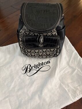 Brighton Julia backpack black and grey leather with canvas.